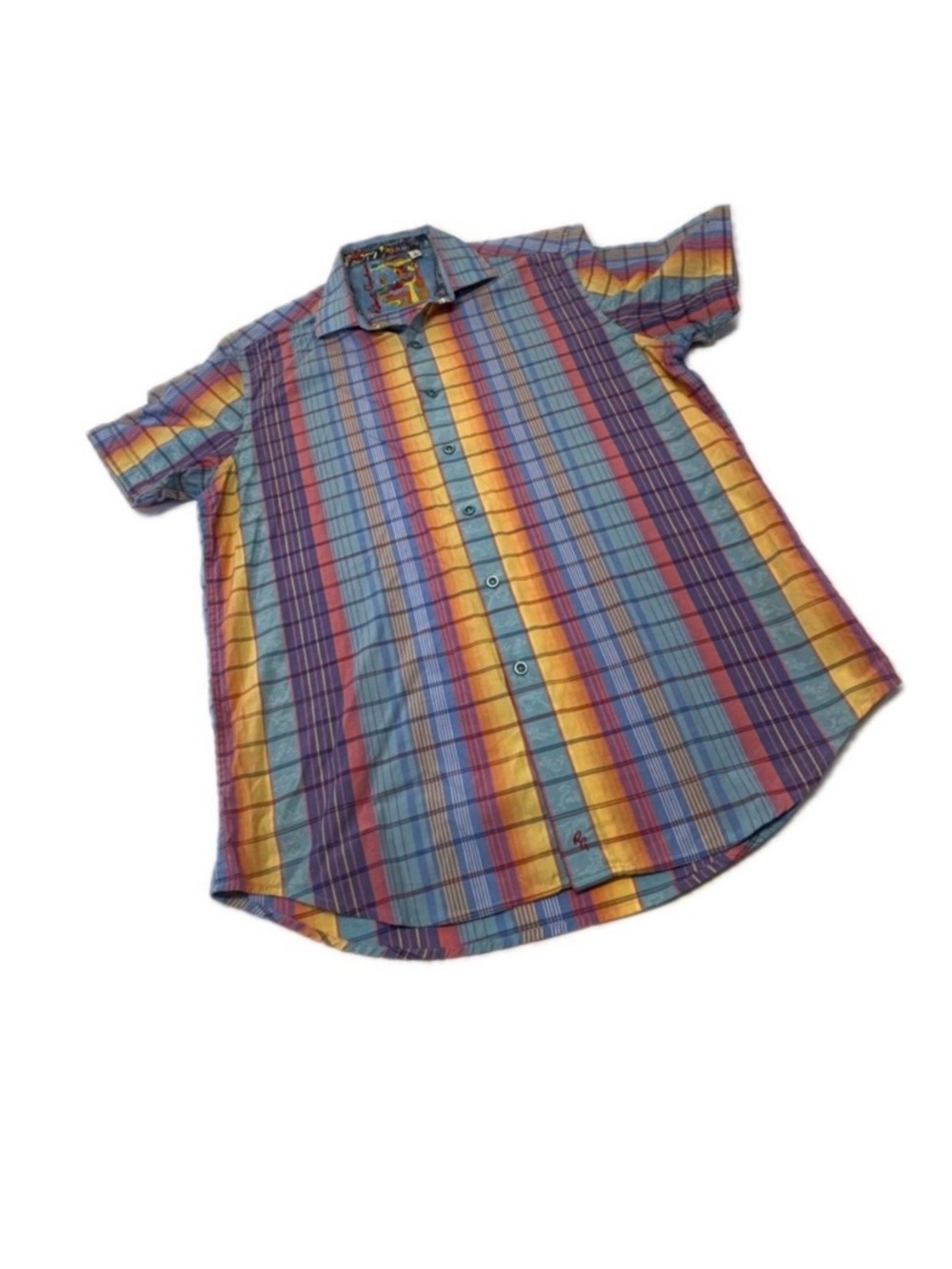 Robert Graham Classic Fit Plaid Stripe Button Up Shirt Embroidered Large